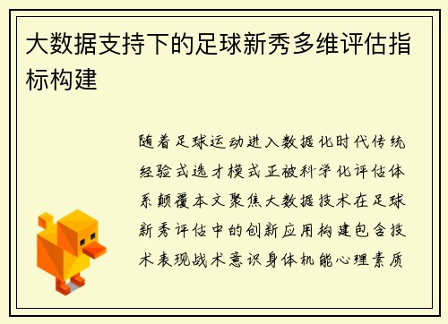 大数据支持下的足球新秀多维评估指标构建